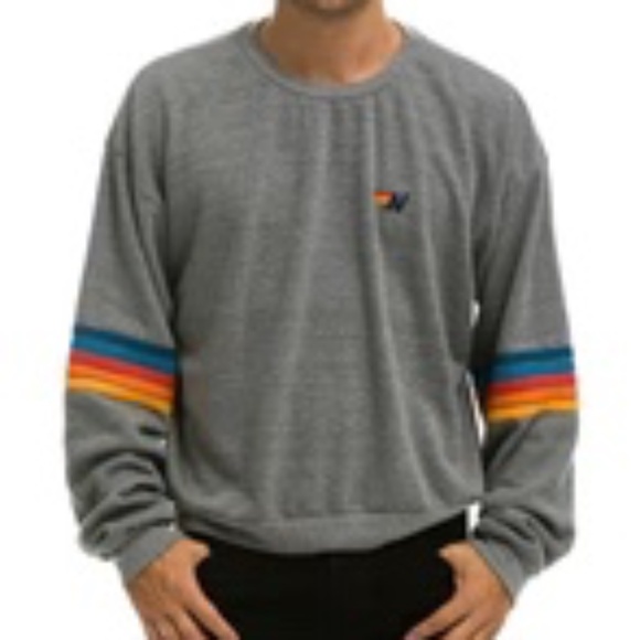 AVIATOR NATION RAINBOW STITCH SLEEVE RELAXED CREW SWEATSHIRT, HEATHER GREY ~ XL - Picture 1 of 7